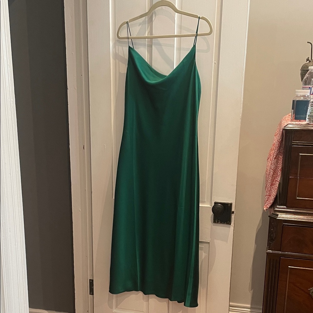 Ann Taylor Emerald Green Slip Dress - Women's Elegant Cowl Neck